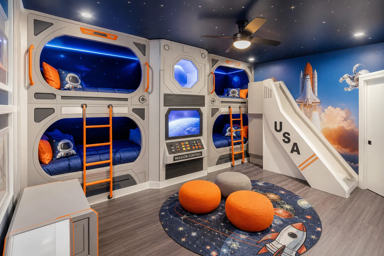 A themed kids bunk room for a Florida Airbnb resort