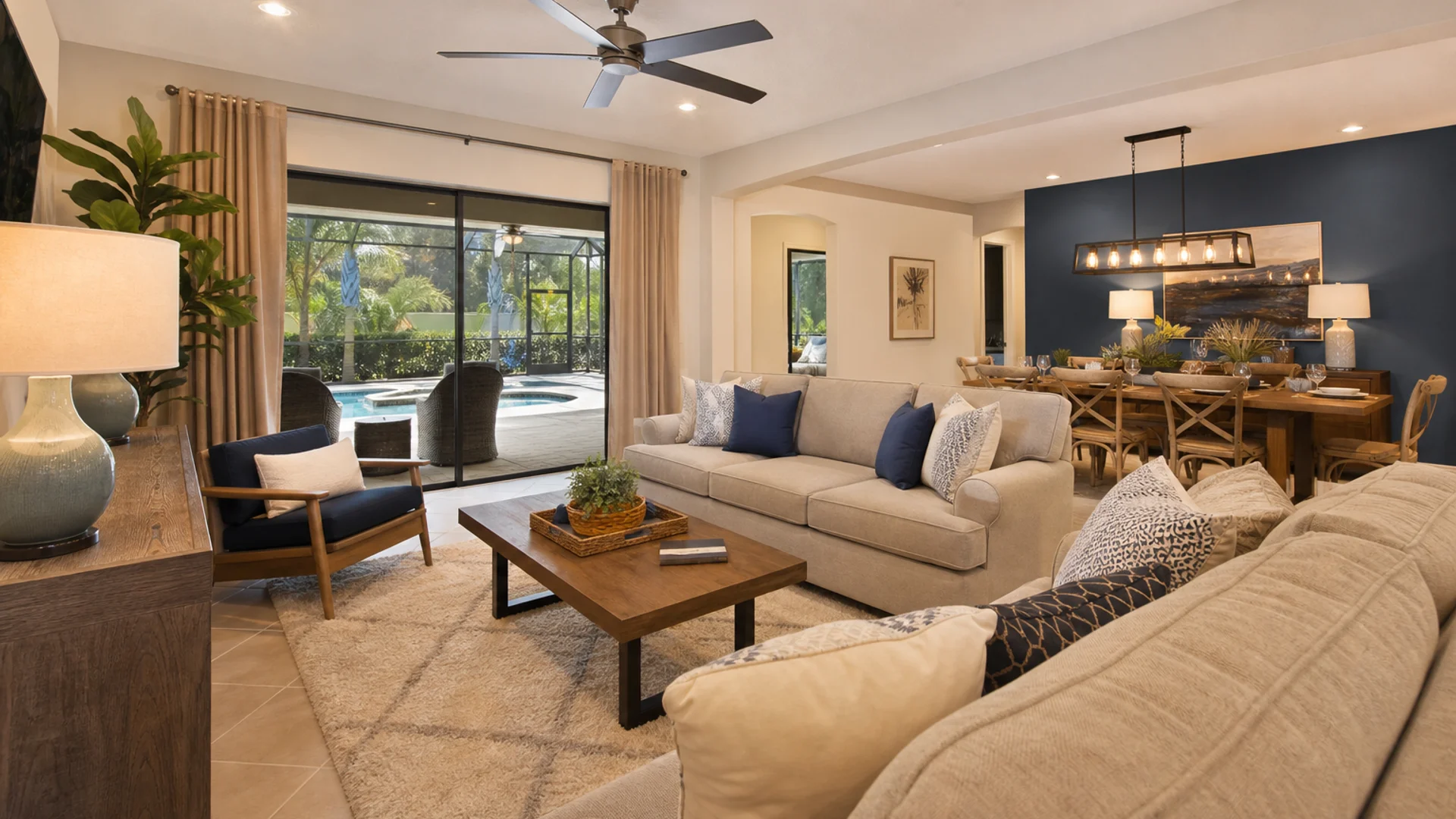 Finished Orlando Airbnb interior showing the value of a coordinated furnishing package.