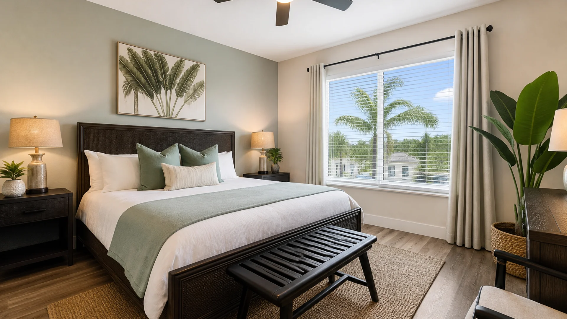 Guest-ready Airbnb bedroom with vacation rental furniture and decor.