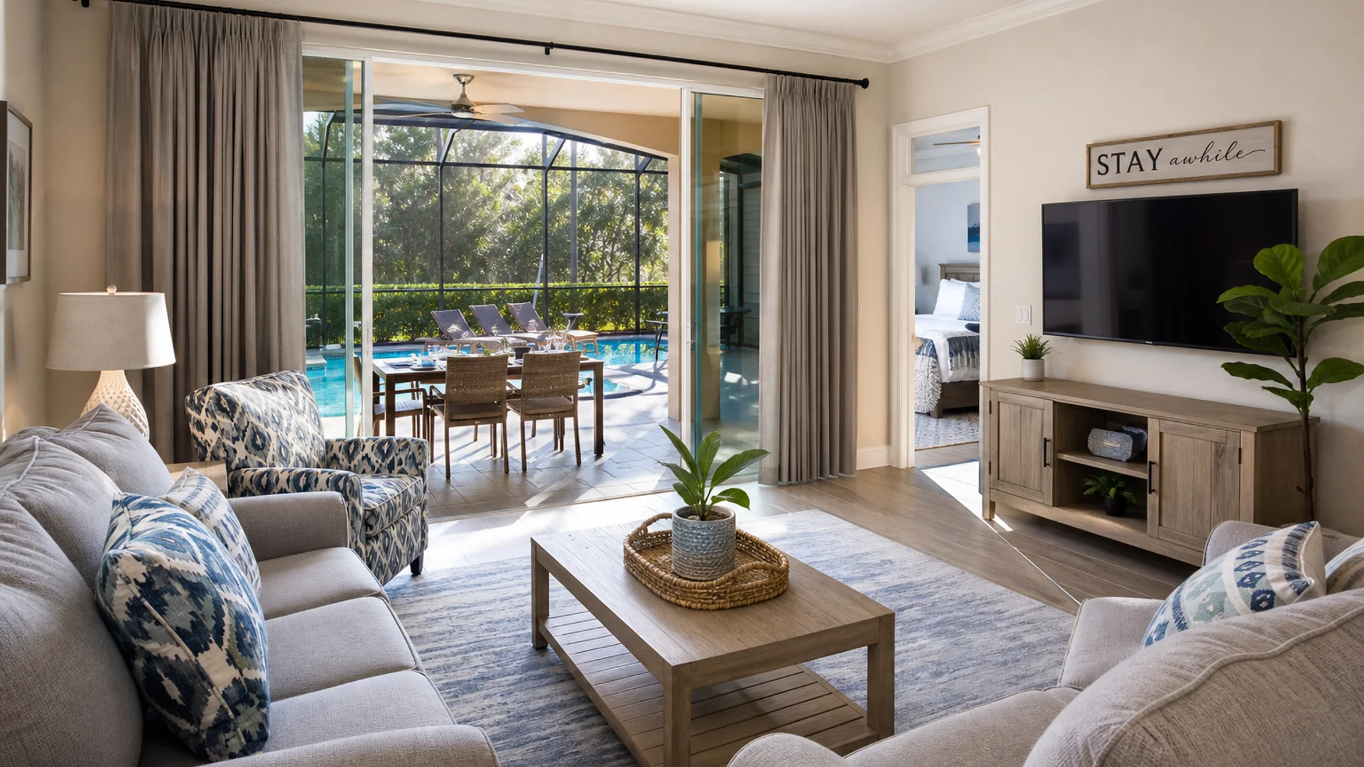 Kissimmee vacation rental pool home furnished for Airbnb guests.