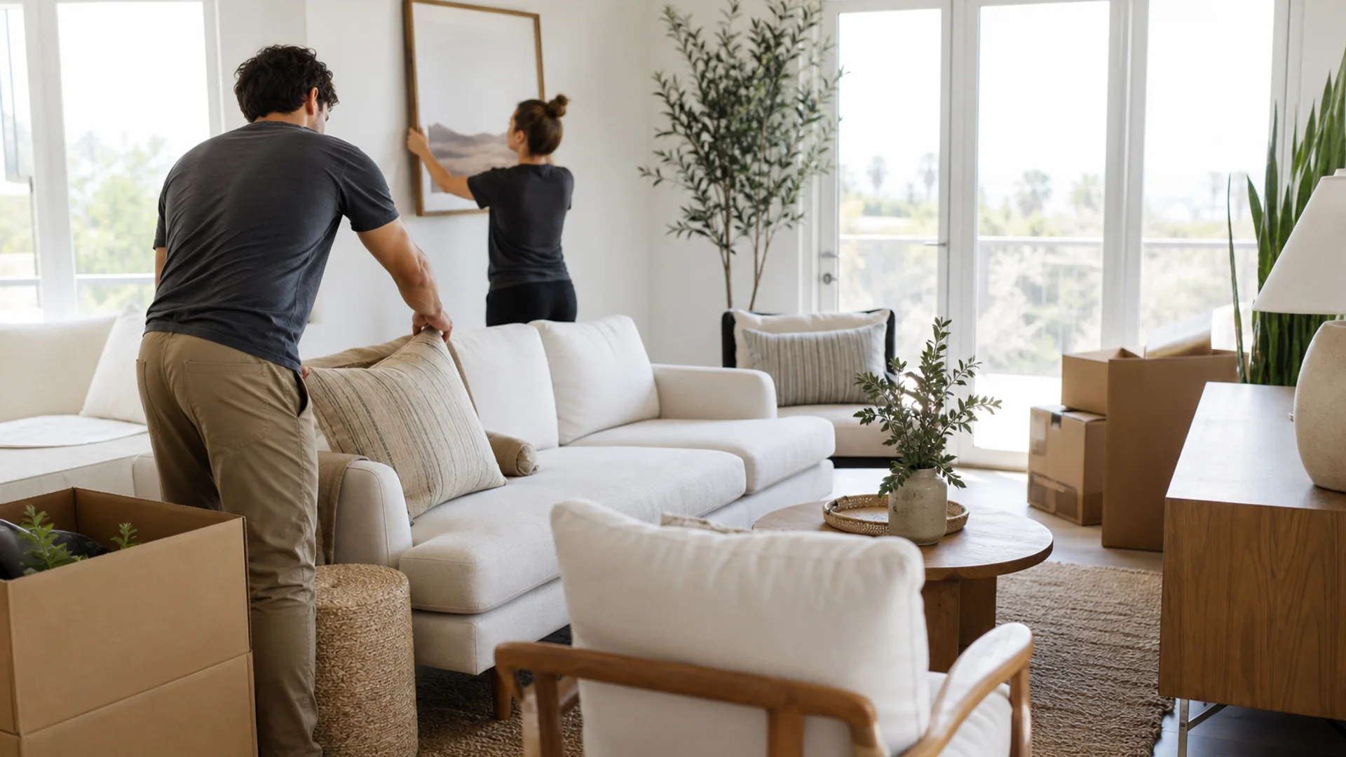 Furniture package team preparing an Airbnb home before listing.