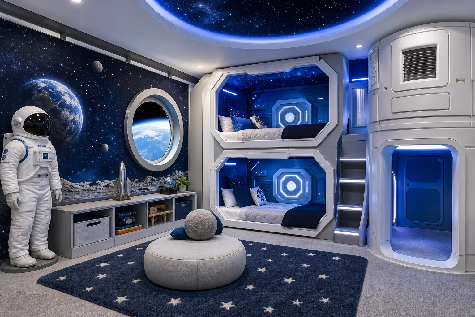 Space-Themed Vacation Rental Room (Astronaut Adventure Build for Mixed-Age Family Travel)