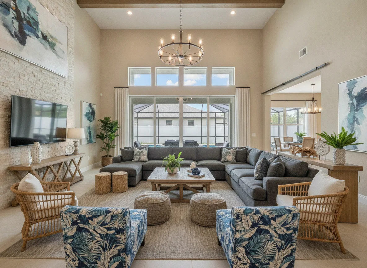 Orlando area vacation rental: Great room seating (step 3)