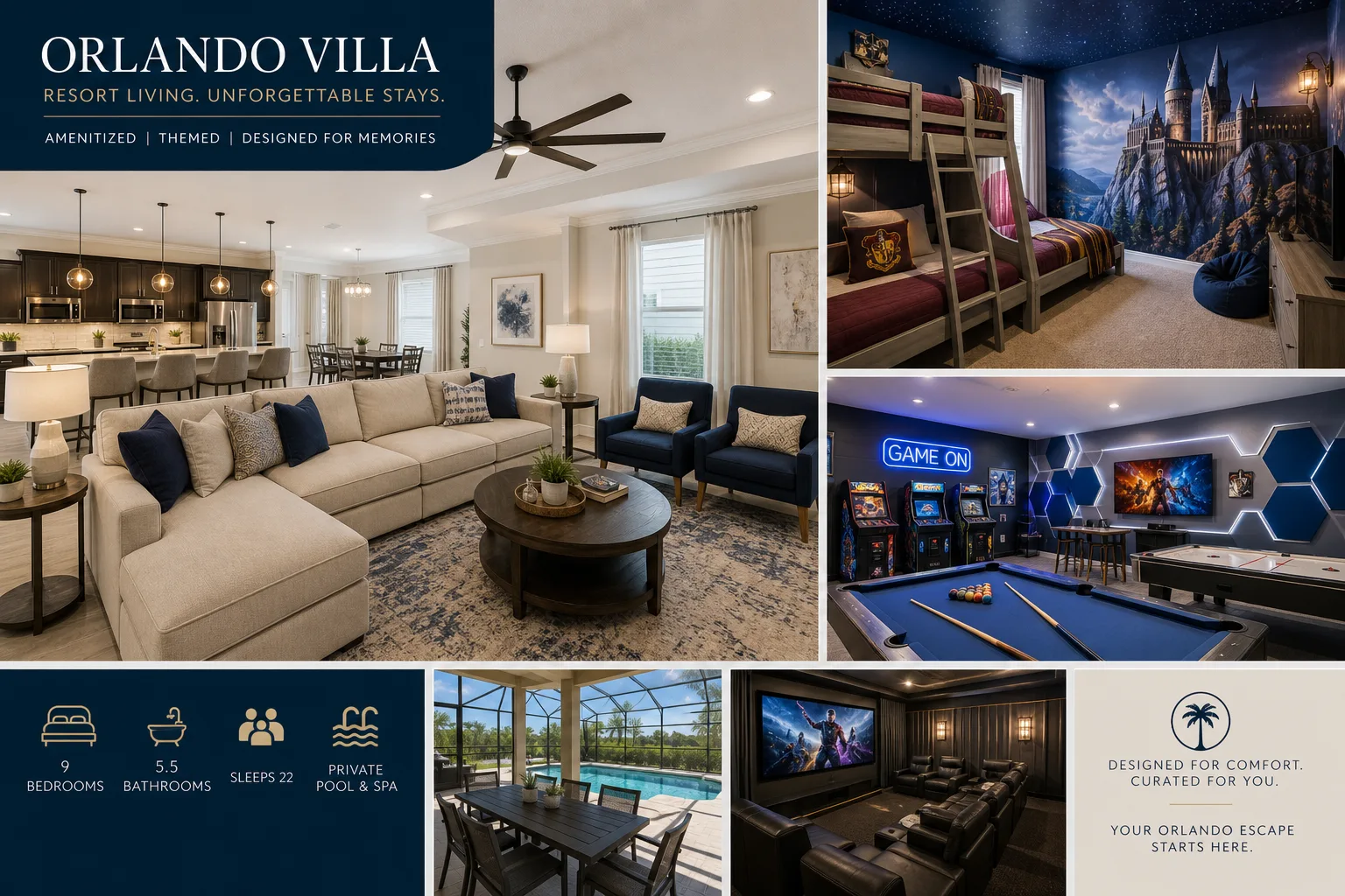 Orlando area vacation rental: Full amenity package — bunks, game room, outdoor (step 3)
