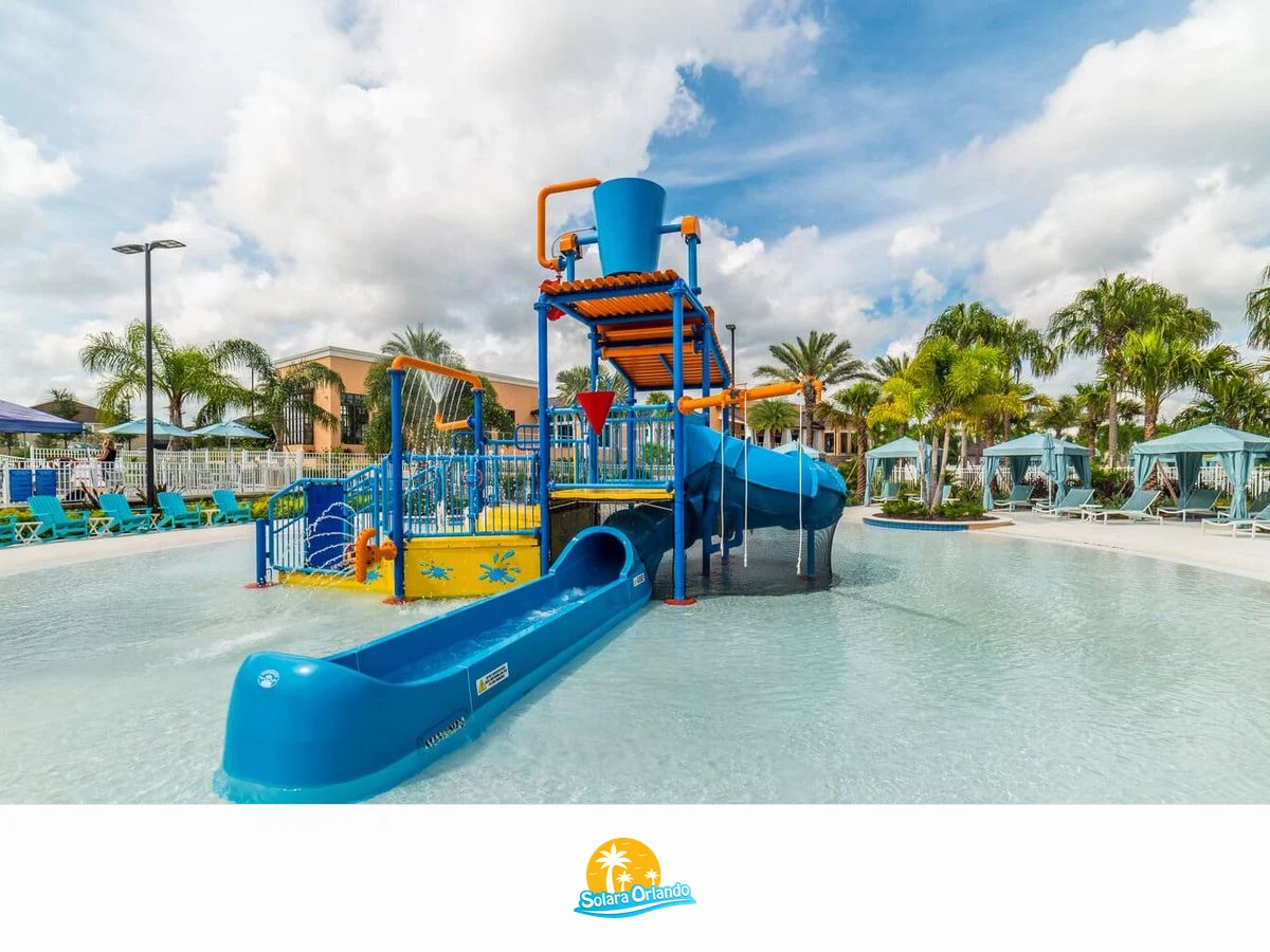 Solara Resort water park and FlowRider amenity with community logo