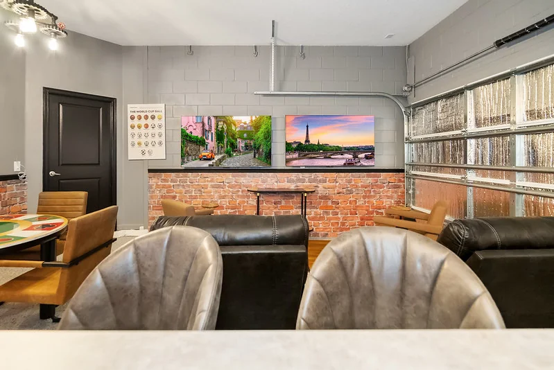 Garage pool table and sports lounge for vacation rental guests