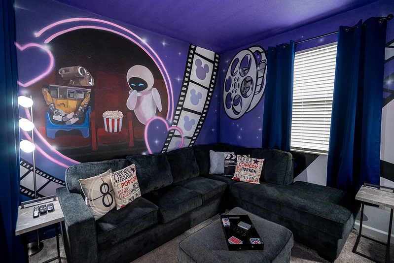 Garage media and game lounge with listing-ready lighting