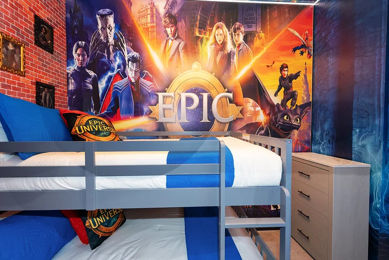 Multi-sleeper themed bunk: 6 custom built-in bunks, Everglades / Space-Coast mural, reading sconces, USB at each bunk.
