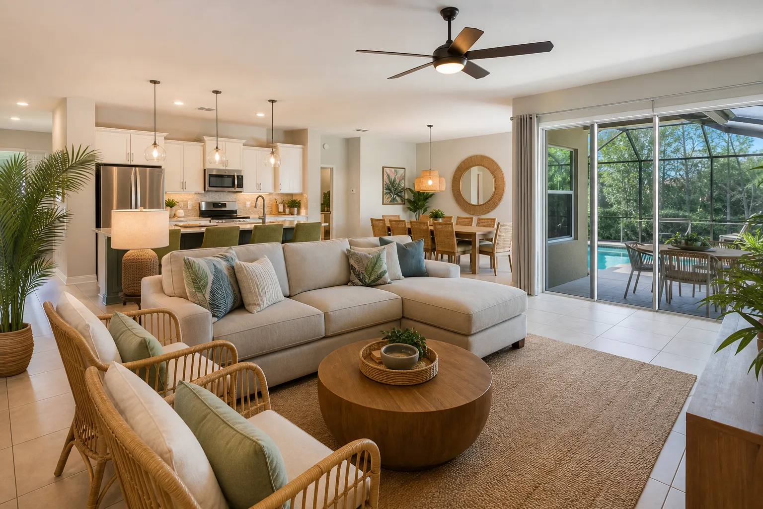 Bright family-friendly vacation rental near Disney with open living area and guest-ready furnishings for Brazilian owners
