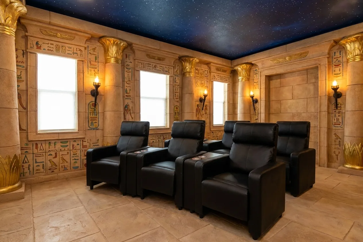 Ancient Egypt Temple theater room design rendering