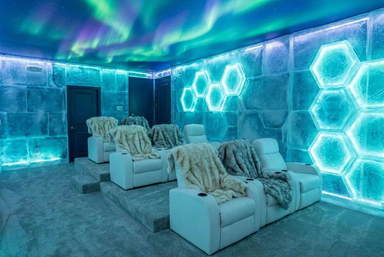 Arctic Ice Lodge theater room design rendering