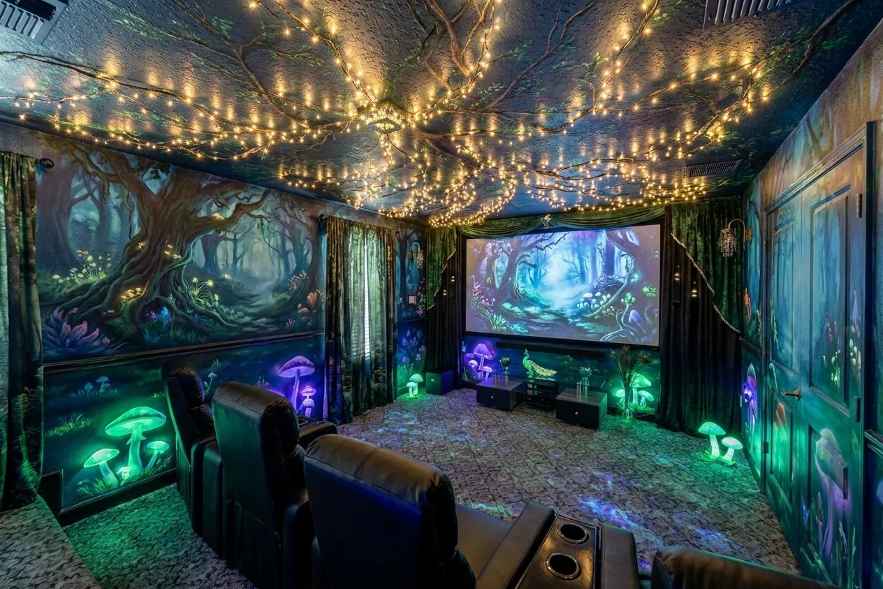 Enchanted Forest theater room design rendering