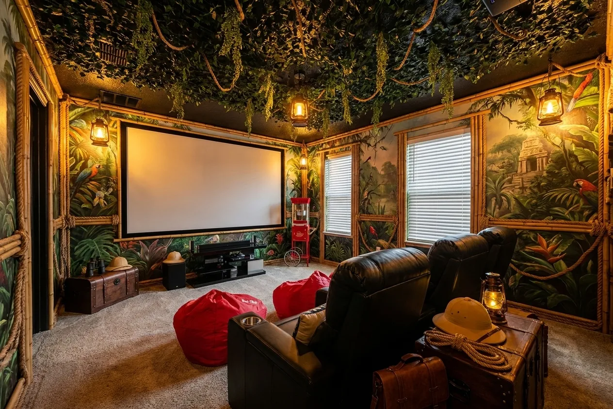 Jungle Expedition theater room design rendering