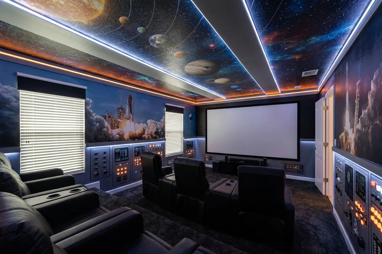 Mission Control theater room design rendering