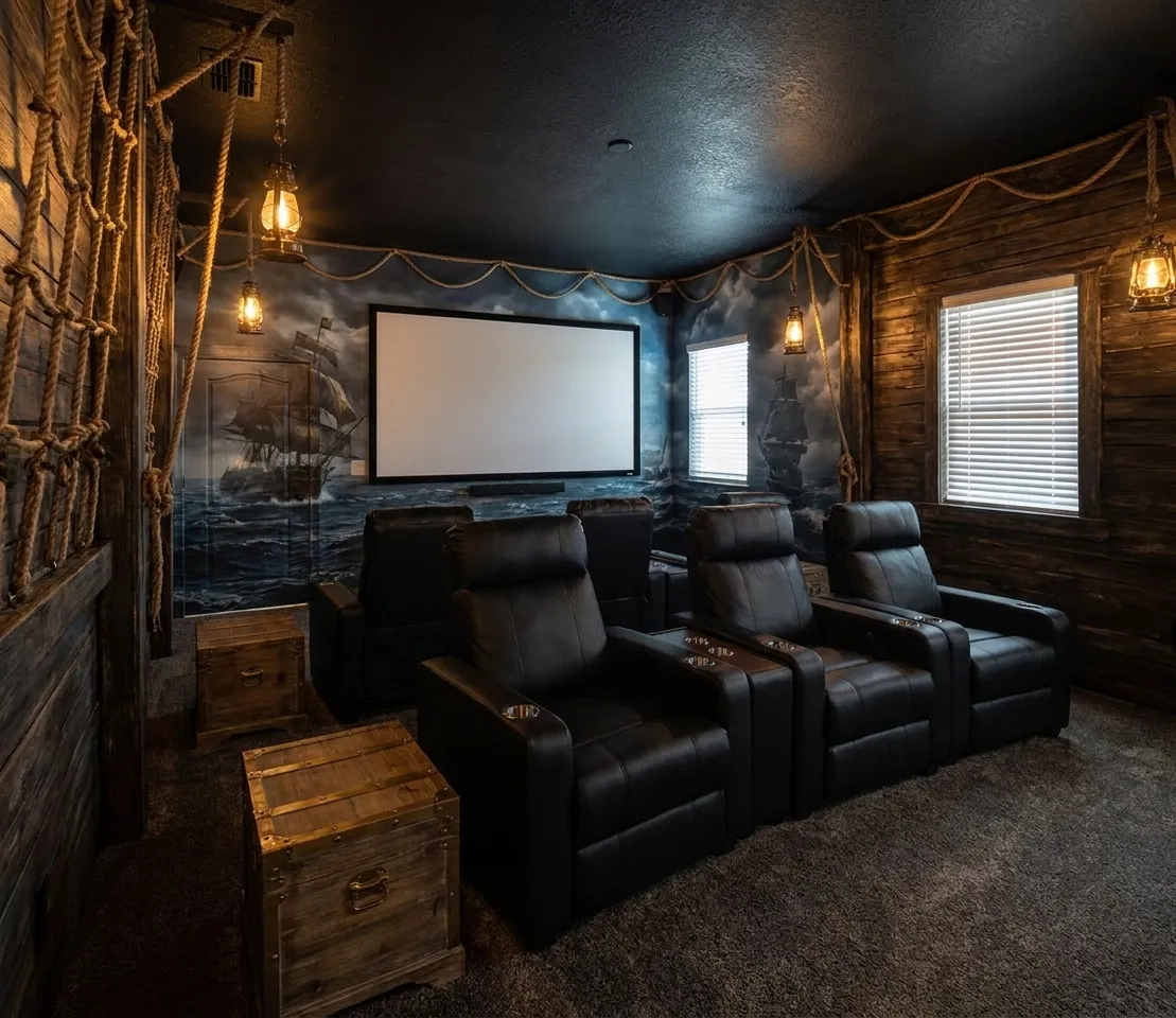 Pirate Ship Cove theater room design rendering