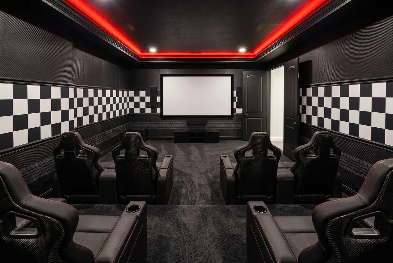 Pit Lane Racing theater room design rendering