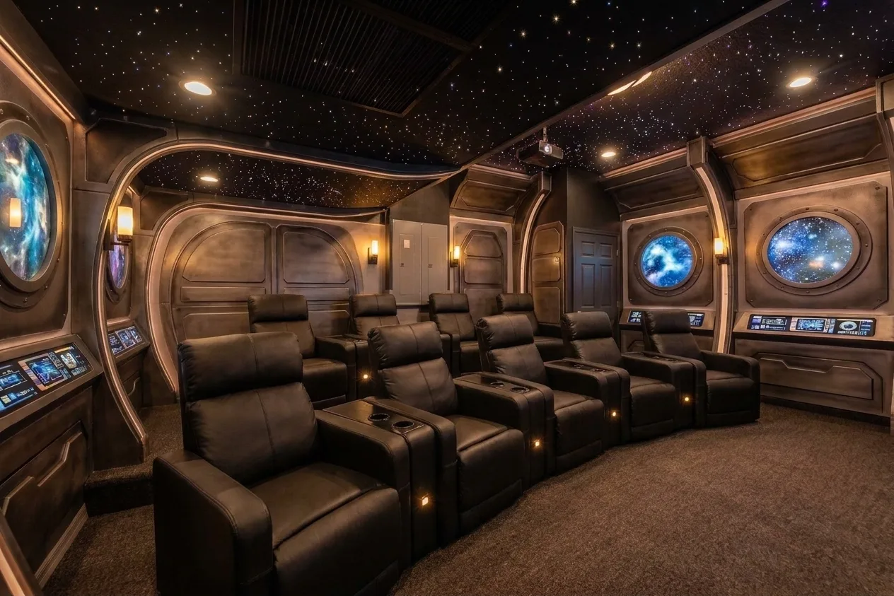 Starship Bridge themed theater room design