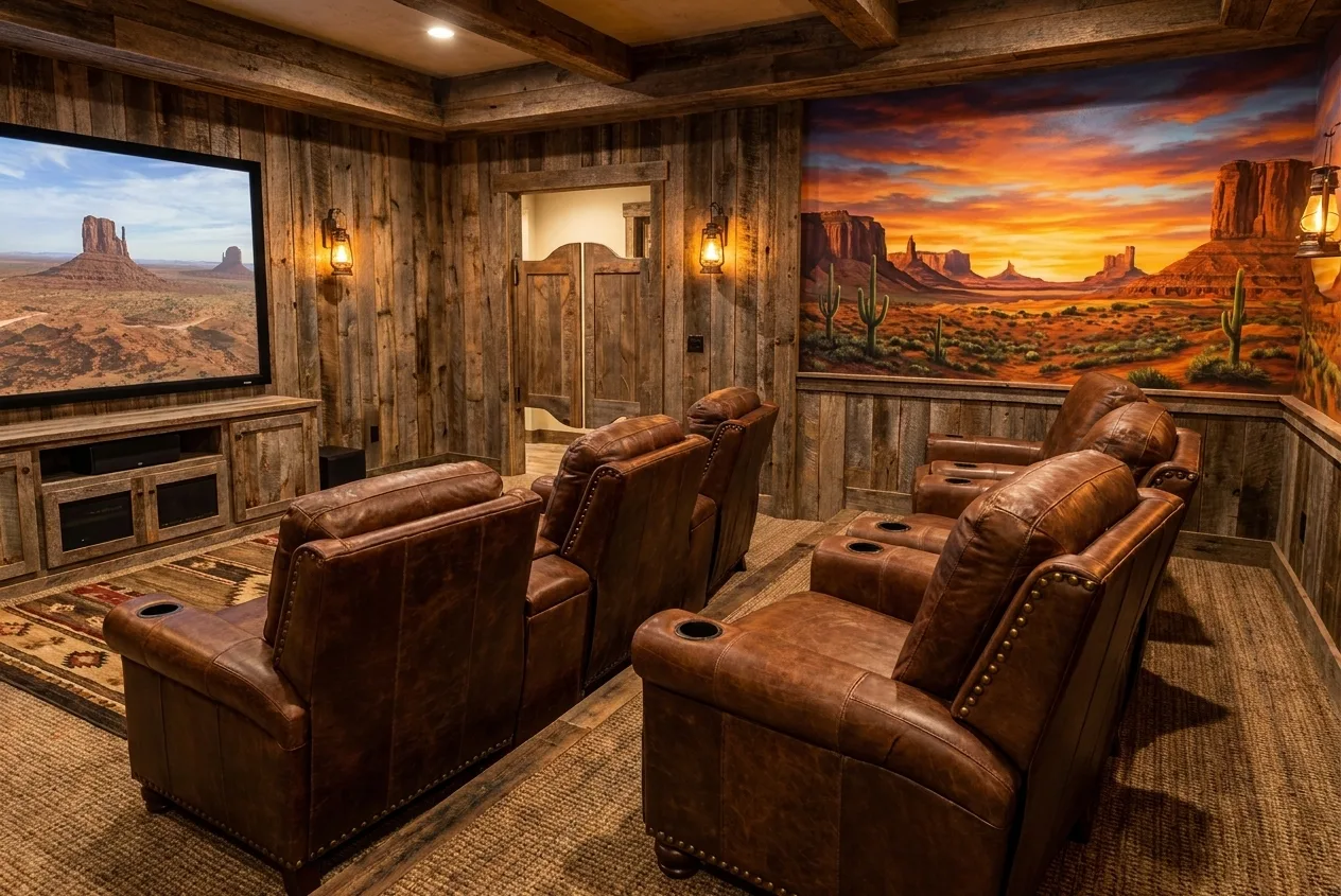 Wild West Saloon theater room design rendering