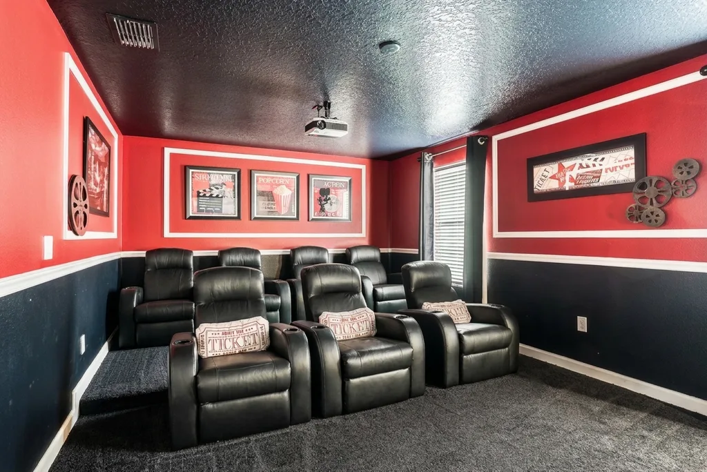 Theater room furnished by Furniture Packages USA at 1459 Belle Terre Road