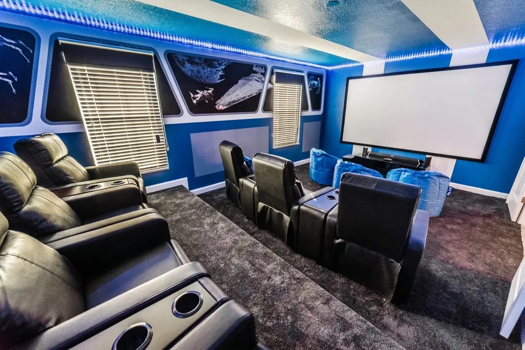Theater room furnished by Furniture Packages USA at 1593 Maidstone Court