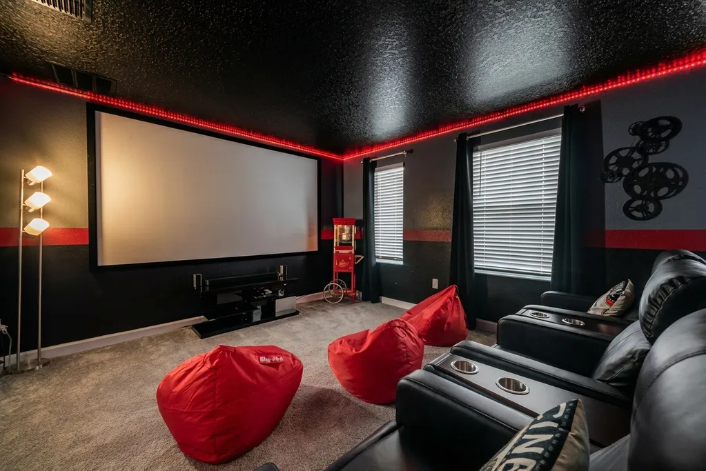 Theater room furnished by Furniture Packages USA at 2866 Bookmark Drive