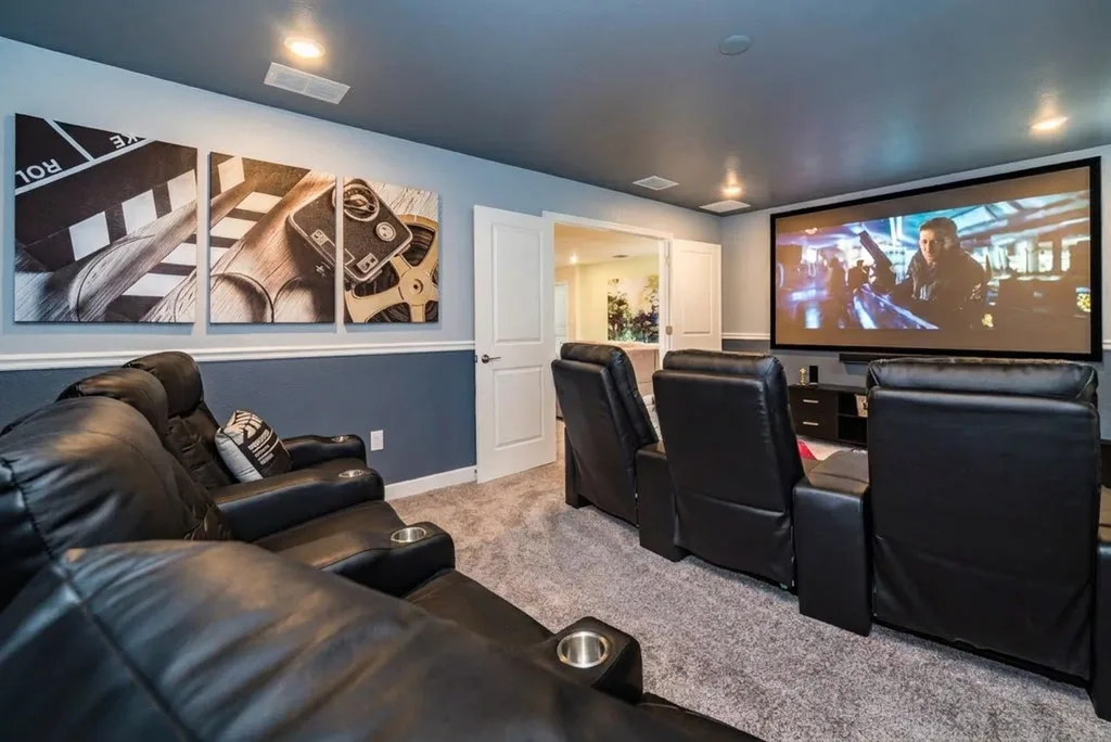 Theater room furnished by Furniture Packages USA at 2933 Fable Street