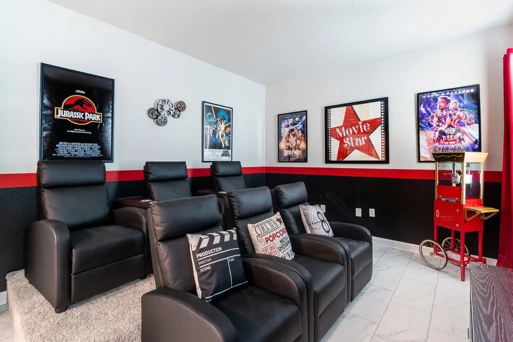 Theater room furnished by Furniture Packages USA at 4543 Narrative Lane