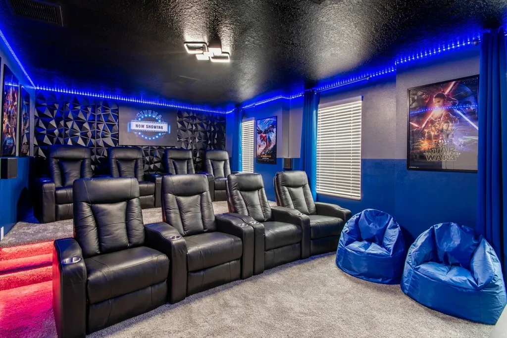 Theater room furnished by Furniture Packages USA at 9016 Sommerset Hills Drive
