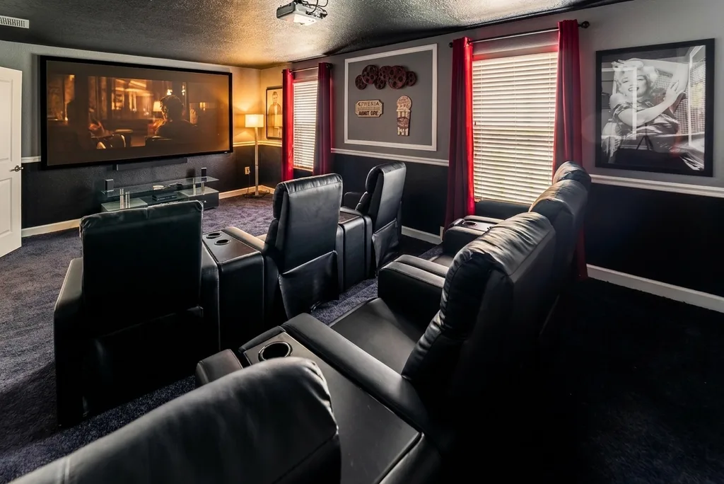 Theater room furnished by Furniture Packages USA at 9155 Caddie Way