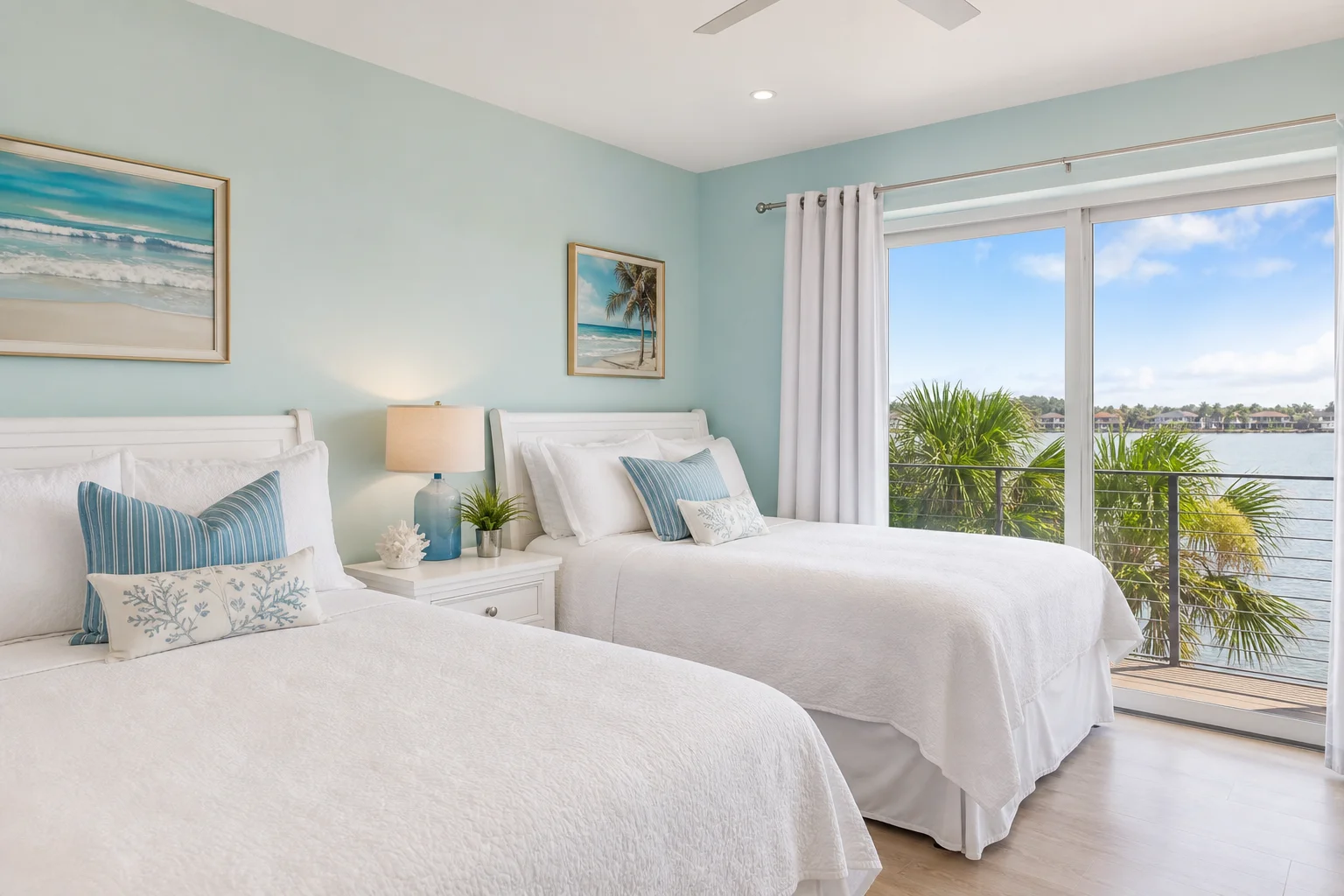 Coastal themed bedroom for Florida vacation rental properties