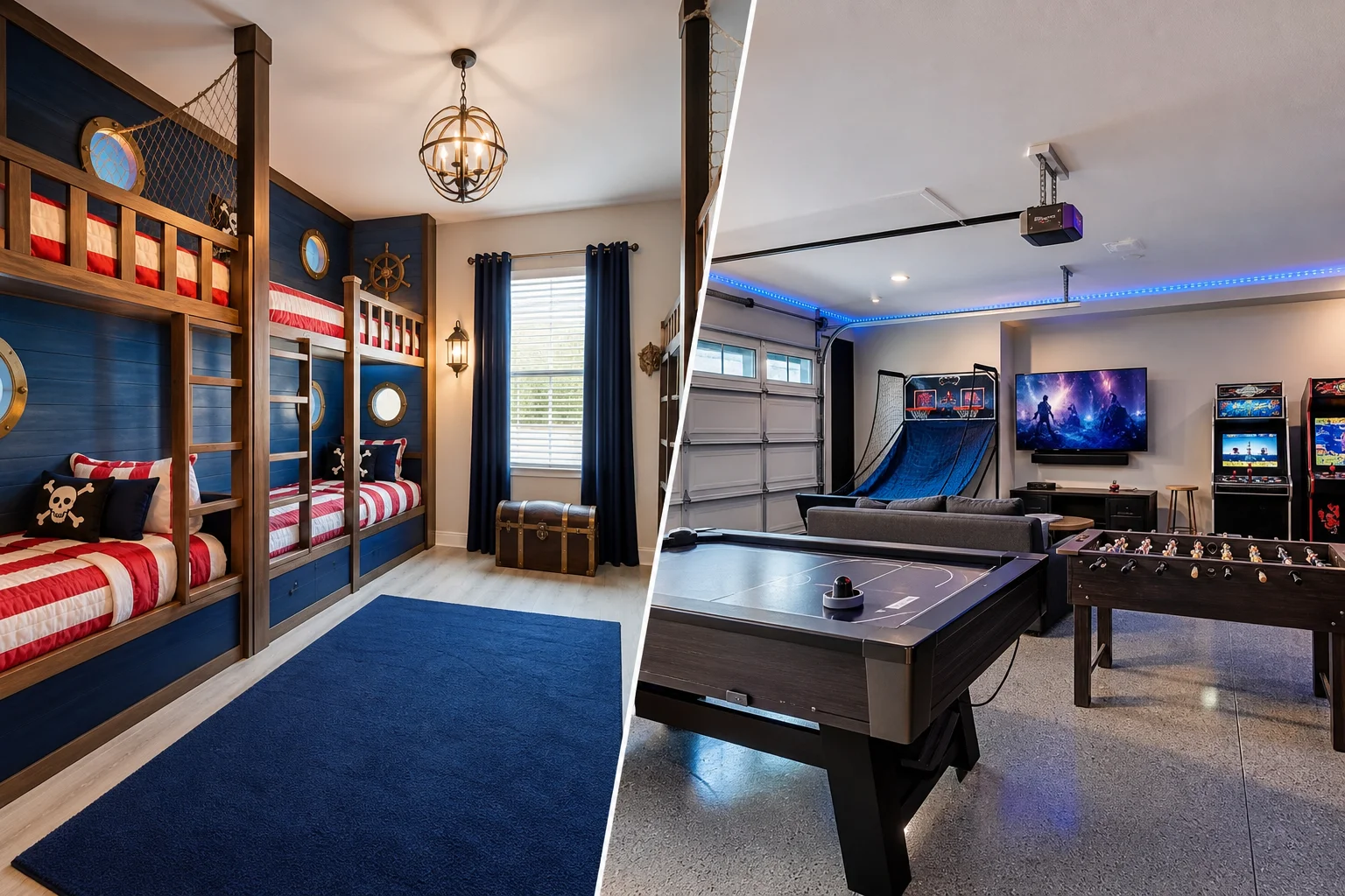 Theme room versus game room for a vacation rental.